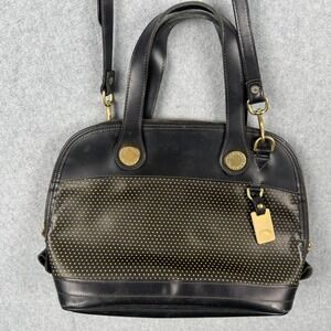 Vintage Dooney & Bourke Leather Satchel Bag Black Crossbody Dot Made USA FLAWED